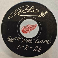 Patrick Kane Detroit Red Wings Autographed Fanatics Authentic Hockey Puck with "500th NHL Goal 1-8-26" Inscription