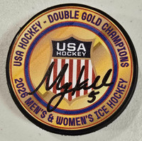 Megan Keller Autographed USA Hockey Double Gold Olympic Champions 2026 Logo Puck	
