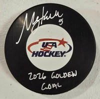 Megan Keller Autographed USA Hockey Logo Puck w/ "2026 Golden Goal"
