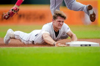 Brett Callahan Autographed Detroit Tigers 8x10 Photo #2 - 1st MLB Hit Sliding (Pre-Order)
