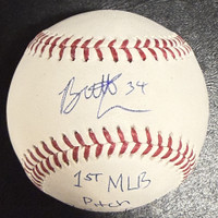 Brett Callahan Autographed OMLB w/ Insc. "1st MLB Pitch 2 Run Triple 8/16/26"