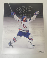 Dylan Larkin Autographed Team USA 16x20 Photo with 26 Gold Medal Inscription 