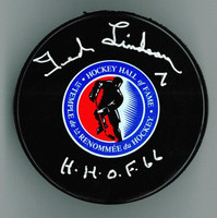 Ted Lindsay Autographed HHOF Puck w/ "HOF"