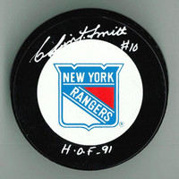 Clint Smith Autographed Rangers Game Puck w/ "HOF"