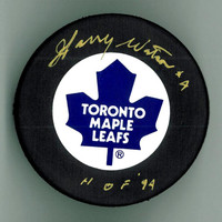 Harry Watson Autographed Maple Leafs Puck w/ "HOF"