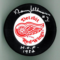 Norm Ullman Autographed Detroit Red Wings Hockey Puck w/ "HOF"