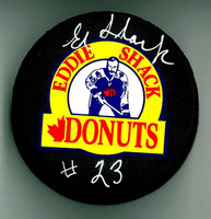 Eddie Shack Autographed "Eddie Shack Donuts" Hockey Puck