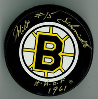 Milt Schmidt Autographed Bruins Game Puck w/ "HOF"
