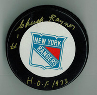 Chuck Rayner Autographed Game Puck w/ "HOF"