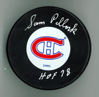 Sam Pollock Autographed Montreal Canadiens Puck w/ "HOF"