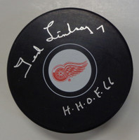 Ted Lindsay Autographed Detroit Red Wings Puck w/ "HOF"
