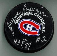 Jacques Laperriere Autographed Canadiens Puck w/ "HOF"