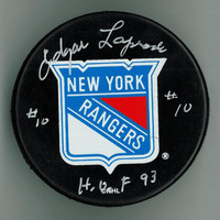 Edgar Laprade Autographed New York Rangers Puck w/ "HOF"