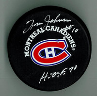 Tom Johnson Autographed Canadiens Puck w/ "HOF"