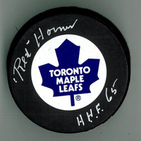 Red Horner Autographed Toronto Maple Leafs Puck w/ "HOF"
