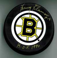 Fern Flaman Autographed Boston Bruins Puck w/ "HOF"