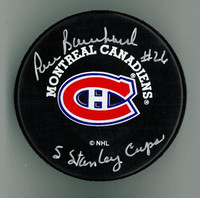 Pierre Bouchard Autographed Canadiens Puck w "5 Stanley Cups"