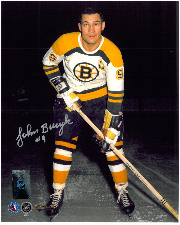 John Johnny Bucyk Autographed 1976-77 Topps Glossy Card #14 Boston Bruins  SKU #183175