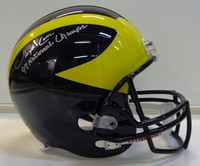 Lloyd Carr Autographed Michigan Wolverines Deluxe Replica Helmet with "97 National Champs" Inscription