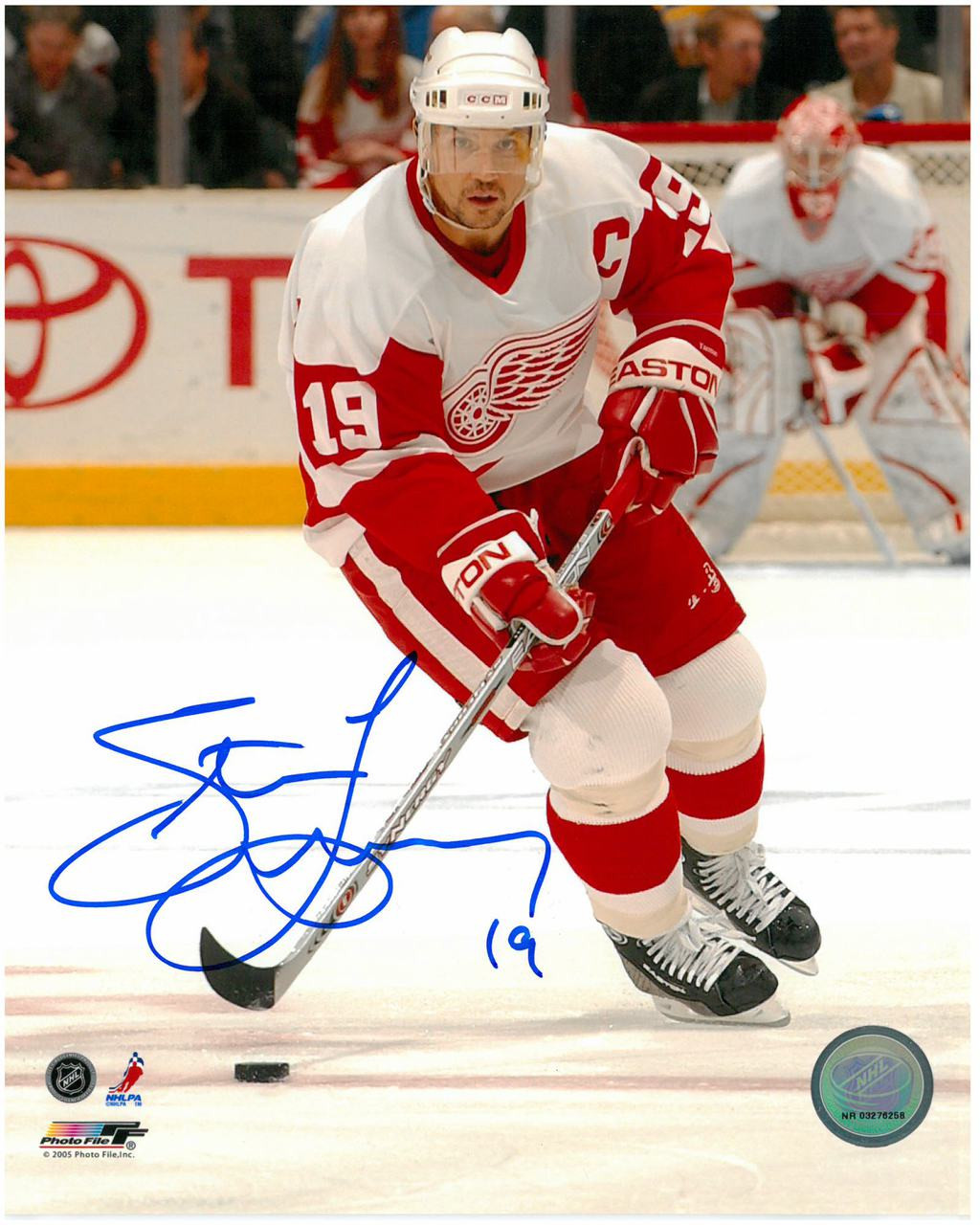 Steve Yzerman Autographed 8x10 Photo 4 White Jersey Action Detroit