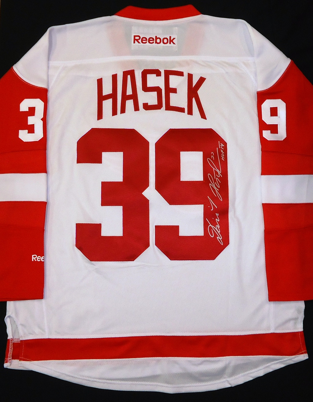 Dominik Hasek Autographed Detroit Red Wings White Jersey W Hof 14 Detroit City Sports