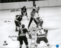 Gordie Howe, Mark Howe, and Marty Howe Autographed 16x20 Photo #3 - Hartford Whalers (Black and White)
