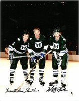 Gordie Howe, Mark Howe, and Marty Howe Autographed 16x20 Photo #1 - Hartford Whalers (Color)