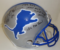 Barry Sanders Autographed Detroit Lions Pro Line Helmet with 6 Inscriptions