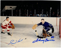Gordie Howe and Johnny Bower Autographed 8x10 Photo #3 - Color Action