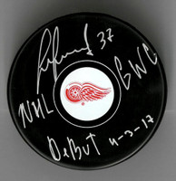 Evgeny Svechnikov Autographed Detroit Red Wings Souvenir Puck inscribed "NHL Debut 4/3/17, GWG"