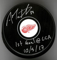 Anthony Mantha Autographed Detroit Red Wings Souvenir Puck Inscribed With "1st Goal @ LCA 10/5/17"
