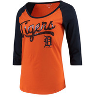 Detroit Tigers Women's 5th & Ocean Baby Jersey 3/4-Sleeve Raglan T-Shirt