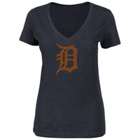 Detroit Tigers Women's Majestic Dream of Diamonds Logo V-Neck T-Shirt