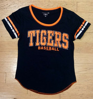 Detroit Tigers Women's 5th & Ocean Shimmer Foil Stripe T-Shirt