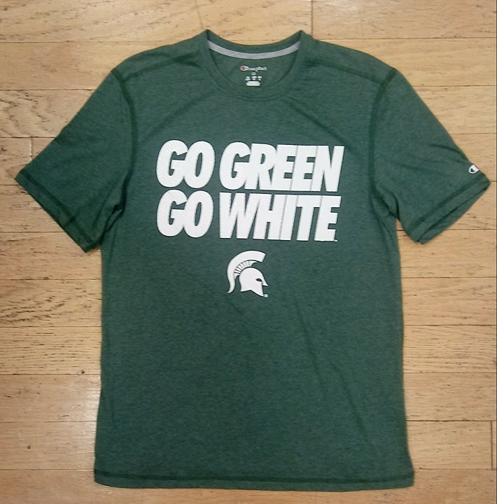 Michigan State University Men's Champion "Go Green Go White" White Textured  Font T-shirt - Detroit City Sports