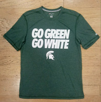 Michigan State University Men's Champion "Go Green Go White" White Textured Font T-shirt