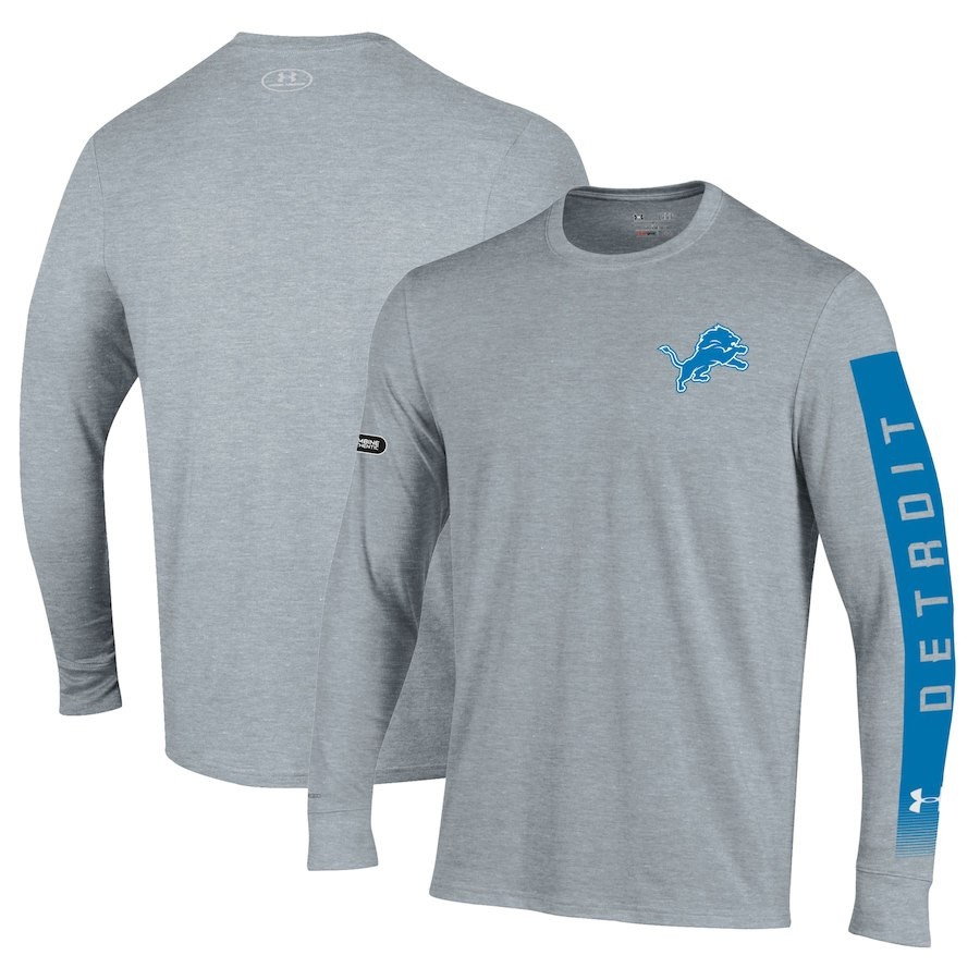 Detroit Lions Men's Under Armour Combine Authentic City Name Long Sleeve T- Shirt – Heathered Gray - Detroit City Sports