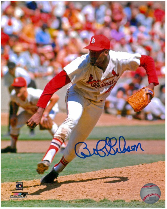 Bob Gibson Autographed St. Louis Cardinals 8x10 Photo #1 - Home Pitching