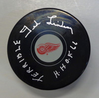 Ted Lindsay Autographed Detroit Red Wings Puck w/ "Terrible, HHOF 66"