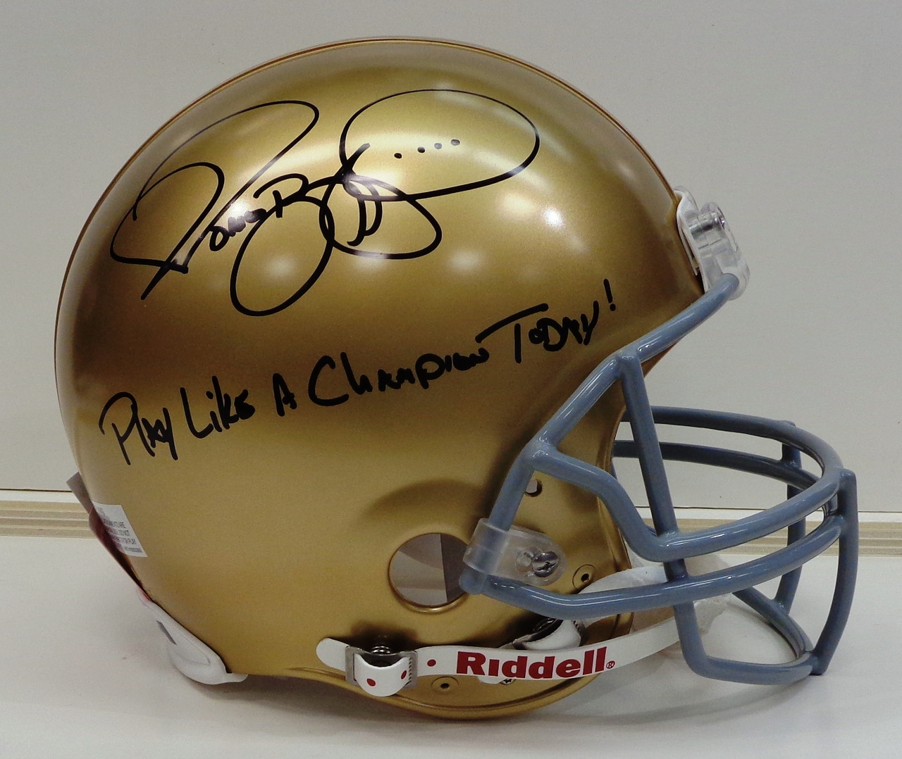 Jerome Bettis Autographed Riddell Authentic Full Size Notre Dame Helmet w/  'Play Like A Champion Today!' - Detroit City Sports