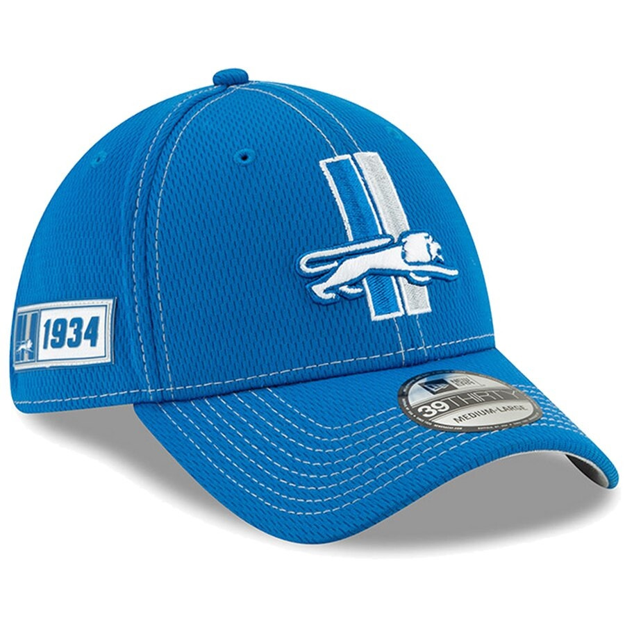 Detroit Lions New Era 2019 NFL Sideline Road Official Historic Logo  39THIRTY Flex Hat – Blue - Detroit City Sports