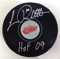 Luc Robitaille Autographed Detroit Red Wings Puck w/"HOF 09" Inscription