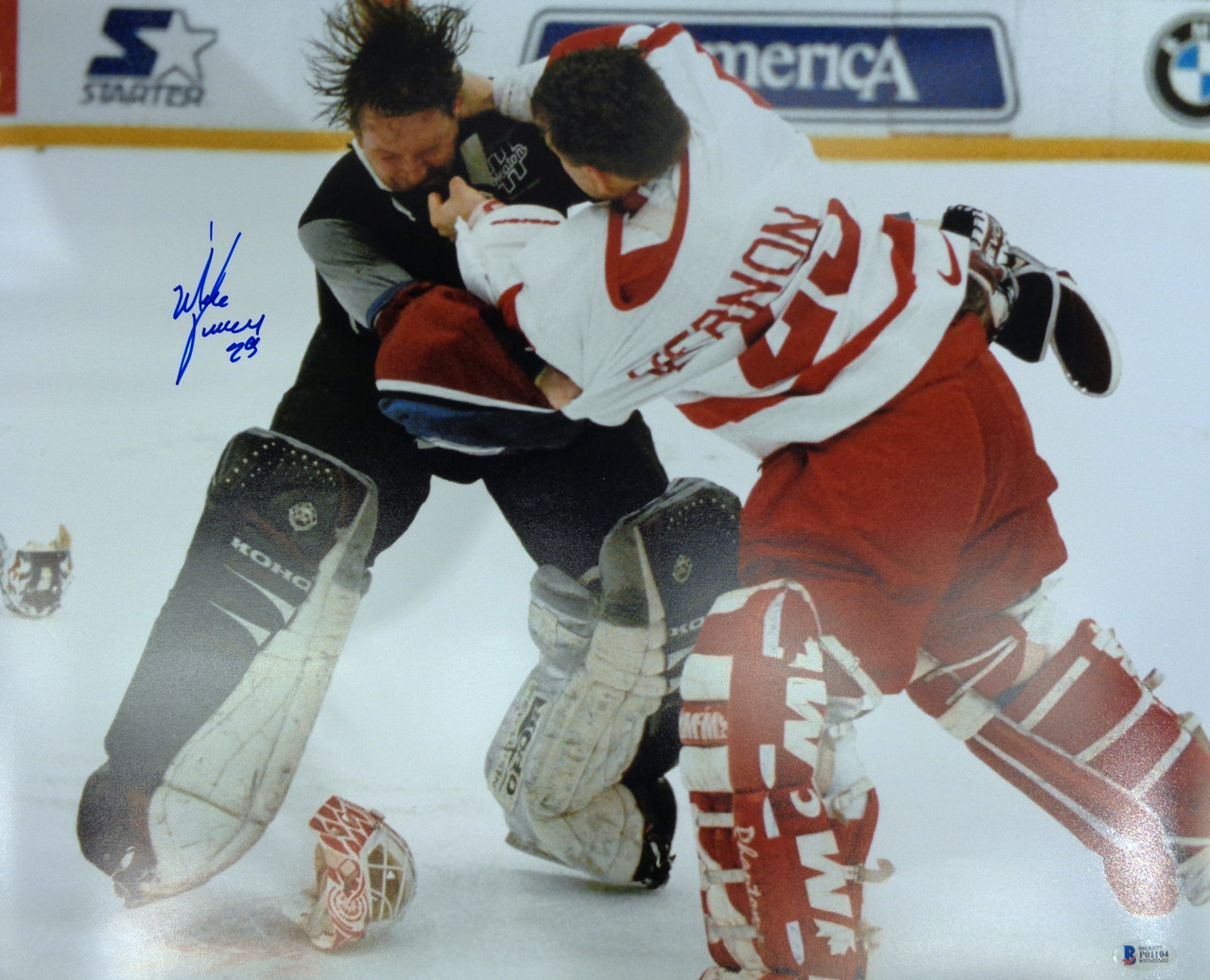 Mike Vernon Autographed Detroit Red Wings 16x20 Photo 1 Vernon vs. Roy Detroit City Sports