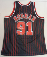 Dennis Rodman Autographed Mitchell & Ness Chicago Bulls Black Pinstripe 1995-96 Jersey