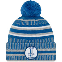 Men's New Era Blue/Silver Detroit Lions 2019 NFL Sideline Home Official Historic Logo Sport Knit Hat