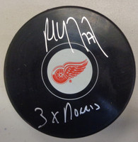 Paul Coffey Autographed Detroit Red Wings Logo Puck w/"3x Norris" Inscription