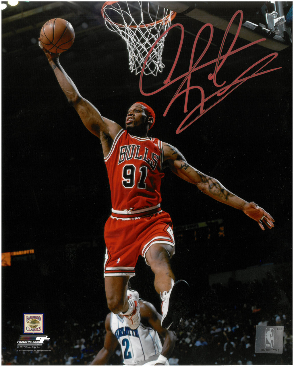 DENNIS RODMAN Autograph Signed Photo 8x10 Chicago Bulls FRAMED Plaque COA