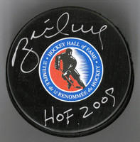 Brett Hull Autographed Hall of Fame Puck w/ "HOF 2009" Inscription