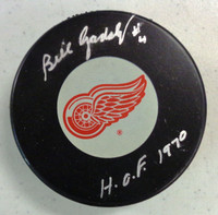 Bill Gadsby Autographed Detroit Red Wings Puck w/ "HOF 1970"