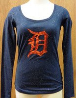 Detroit Tigers  Women's 5th & Ocean Navy Glitter Long Sleeve T-Shirt with Sequin Logo